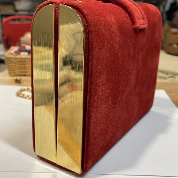 Vintage Ande Purse Crossbody 5 x 6 Formal Party Red Gold Tone Chain Strap - Picture 4 of 5